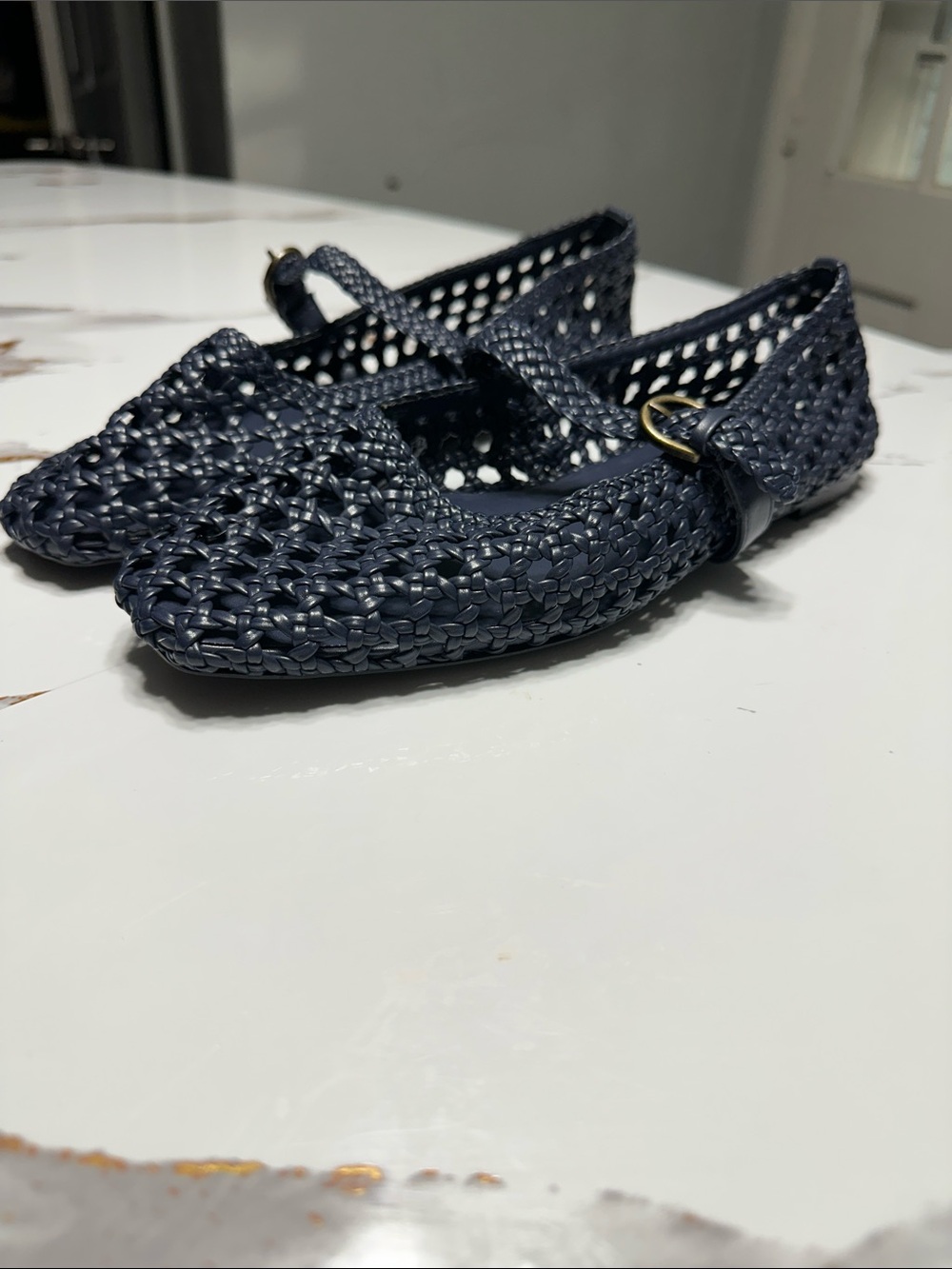 Woven Mary Jane Flats in Navy with Buckle Strap - Picture 9 of 9